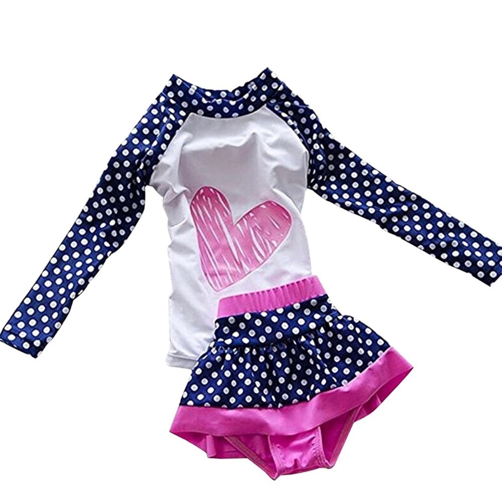 Baby Girl Swimsuit Two Pieces Toddler Kid Long Sleeve Rash Guard UPF 50+